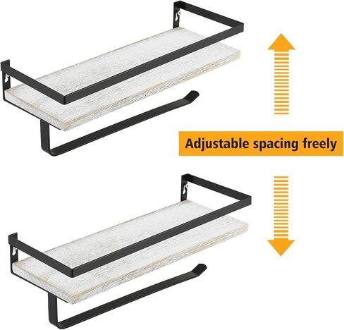 BESy Floating Shelves Wall Mounted Storage Shelves with Towel Rack Rails Bar, Paper Towel Holder with Shelf for Kitchen, Bathroom Tissue Roll Hanger, Matte Black Metal Frame, Set of 2 Black in Saudi Arabia