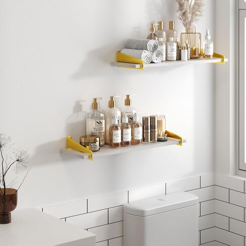 upsimples Wall Shelves for Decor, Long Black Gold Floating Shelves Wall Mounted Set of 2, Sturdy Rustic Wood Shelves Hanging for Bedroom, Living Room, Bathroom, Kitchen, Corner, Book Storage 23.6inch in Saudi Arabia