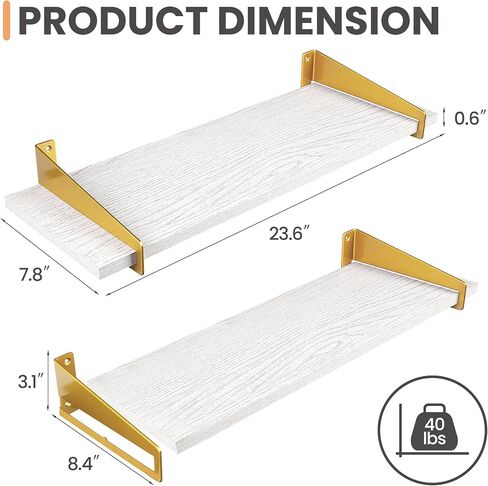 upsimples Wall Shelves for Decor, Long Black Gold Floating Shelves Wall Mounted Set of 2, Sturdy Rustic Wood Shelves Hanging for Bedroom, Living Room, Bathroom, Kitchen, Corner, Book Storage 23.6inch in Saudi Arabia