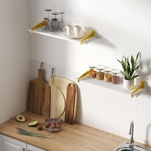 upsimples Wall Shelves for Decor, Long Black Gold Floating Shelves Wall Mounted Set of 2, Sturdy Rustic Wood Shelves Hanging for Bedroom, Living Room, Bathroom, Kitchen, Corner, Book Storage 23.6inch in Saudi Arabia