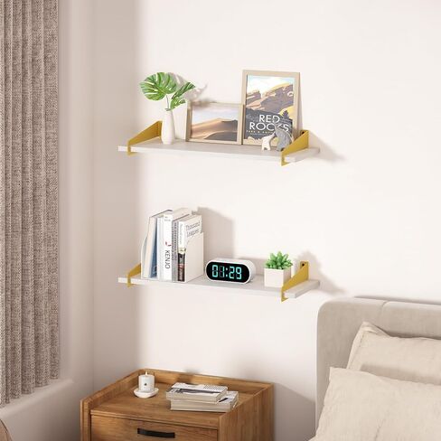 upsimples Wall Shelves for Decor, Long Black Gold Floating Shelves Wall Mounted Set of 2, Sturdy Rustic Wood Shelves Hanging for Bedroom, Living Room, Bathroom, Kitchen, Corner, Book Storage 23.6inch in Saudi Arabia
