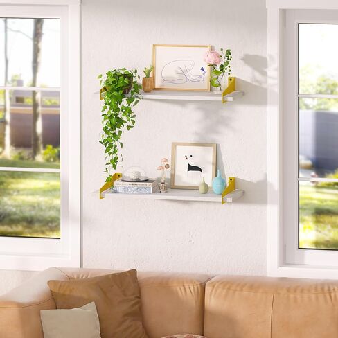 upsimples Wall Shelves for Decor, Long Black Gold Floating Shelves Wall Mounted Set of 2, Sturdy Rustic Wood Shelves Hanging for Bedroom, Living Room, Bathroom, Kitchen, Corner, Book Storage 23.6inch in Saudi Arabia