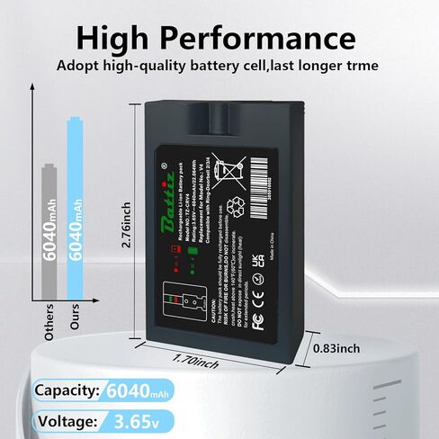 بطارية V4 بقدرة 6040 مللي أمبير في الساعة بطارية ليثيوم أيون حلقة V4 قابلة لإعادة الشحن متوافقة مع كاميرا جرس الباب الدائري 2/3/4/3+/3plus، بطارية كاميرا لاصقة (الجيل الثاني والثالث) 3.65 فولت (غير مناسبة للشاحن المزدوج الدائري) 1 -علية in Kuwait