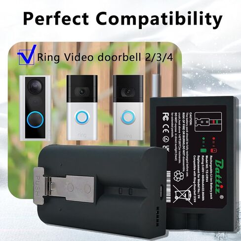 بطارية V4 بقدرة 6040 مللي أمبير في الساعة بطارية ليثيوم أيون حلقة V4 قابلة لإعادة الشحن متوافقة مع كاميرا جرس الباب الدائري 2/3/4/3+/3plus، بطارية كاميرا لاصقة (الجيل الثاني والثالث) 3.65 فولت (غير مناسبة للشاحن المزدوج الدائري) 1 -علية in Kuwait