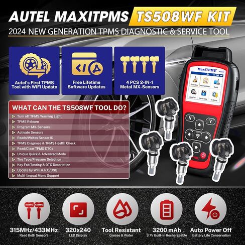 Autel MaxiTPMS TS508WF KIT TPMS Programming Tool, 2024 Upgraded WiFi Ver. of TS508K TS508 TS501 TS601 w/ $120 4PCS 315MHz+433MHz Autel MX-Sensor, Full TPMS Activate Relearn Diagnostic Scan Tool in Saudi Arabia