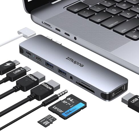 USB C Hub Adapter for MacBook Pro Air M1 M2 M3 2023 2022 2021 Type C MacBook Dongle 8-in-2 Multiport Hub with 5K Thunderbolt 3, 5Gbps USB-C 2*USB 3.0, 480Mbps USB 2.0, 3.5MM Audio, SD/TF Card Reader in Saudi Arabia