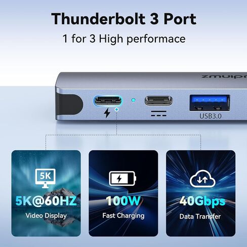 USB C Hub Adapter for MacBook Pro Air M1 M2 M3 2023 2022 2021 Type C MacBook Dongle 8-in-2 Multiport Hub with 5K Thunderbolt 3, 5Gbps USB-C 2*USB 3.0, 480Mbps USB 2.0, 3.5MM Audio, SD/TF Card Reader in Saudi Arabia