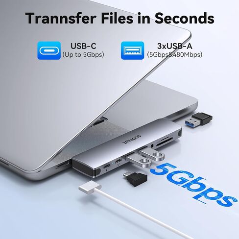 USB C Hub Adapter for MacBook Pro Air M1 M2 M3 2023 2022 2021 Type C MacBook Dongle 8-in-2 Multiport Hub with 5K Thunderbolt 3, 5Gbps USB-C 2*USB 3.0, 480Mbps USB 2.0, 3.5MM Audio, SD/TF Card Reader in Saudi Arabia