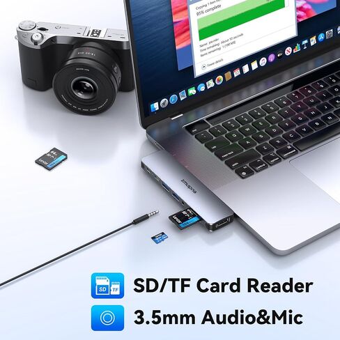 USB C Hub Adapter for MacBook Pro Air M1 M2 M3 2023 2022 2021 Type C MacBook Dongle 8-in-2 Multiport Hub with 5K Thunderbolt 3, 5Gbps USB-C 2*USB 3.0, 480Mbps USB 2.0, 3.5MM Audio, SD/TF Card Reader in Saudi Arabia