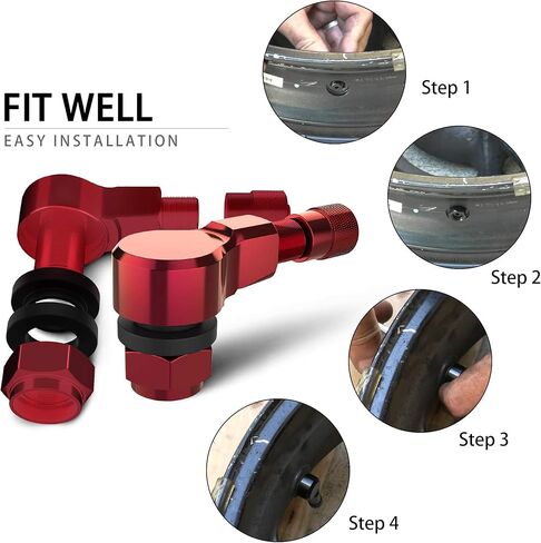 BASIKER 90 درجة CNC دراجة نارية صمام ينبع الإطارات صمام الألومنيوم ينبع لمعظم الدراجة 10 مم و11.3 مم بدون أنابيب سهلة التركيب ألوان متعددة (أسود) in Kuwait