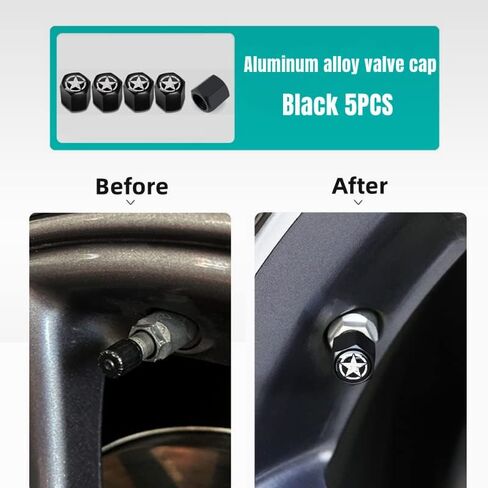 أغطية جذعية صمام إطار معدني أسود من Army Star مجموعة أغطية صمام الهواء مقاومة للغبار ومضادة للتسرب لسيارة جيب رانجلر YJ TJ JK JL Gladiator JT ملحقات السيارة in Kuwait