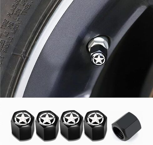 أغطية جذعية صمام إطار معدني أسود من Army Star مجموعة أغطية صمام الهواء مقاومة للغبار ومضادة للتسرب لسيارة جيب رانجلر YJ TJ JK JL Gladiator JT ملحقات السيارة in Kuwait