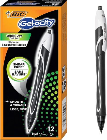 BIC Gel-ocity Quick Dry Gel Pen, Fine Point (0.5mm) - Box of 12 Blue Gel Pens (RGLCGF11-BLU) in Saudi Arabia