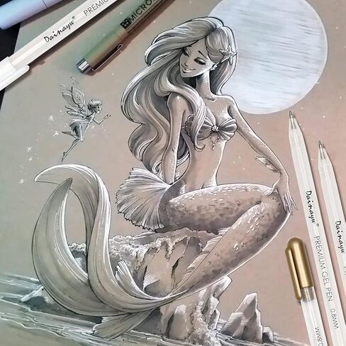 dainayw White Gel Pen Set, 0.8 mm Nibs Gel Ink Pens, Also includes Gold and Silver, White Rollerball Pens for Black Paper Drawing, Sketching, Illustration Design, Pack of 8 in Kuwait