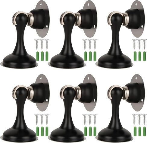 6 Pack Black Magnetic Door Stopper, Heavy Duty Magnetic Door Holder, Stainless Steel Magnetic Door Stop with Adhesive Tape, Screws for Stronger Wall & Floor Mount, Keep Your Door Open in Kuwait