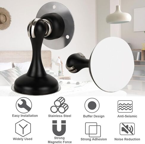 6 Pack Black Magnetic Door Stopper, Heavy Duty Magnetic Door Holder, Stainless Steel Magnetic Door Stop with Adhesive Tape, Screws for Stronger Wall & Floor Mount, Keep Your Door Open in Kuwait