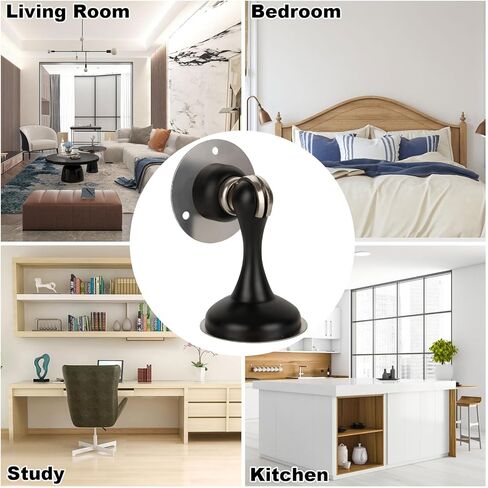 6 Pack Black Magnetic Door Stopper, Heavy Duty Magnetic Door Holder, Stainless Steel Magnetic Door Stop with Adhesive Tape, Screws for Stronger Wall & Floor Mount, Keep Your Door Open in Kuwait