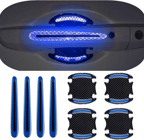 ملصق غطاء غطاء الخدش لمقبض باب السيارة وسادة طبقة واقية ووعاء تخطيط من ألياف الكربون ملصق تحذيري شرائط عاكسة (8 قطع أزرق) in Kuwait