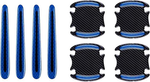 ملصق غطاء غطاء الخدش لمقبض باب السيارة وسادة طبقة واقية ووعاء تخطيط من ألياف الكربون ملصق تحذيري شرائط عاكسة (8 قطع أزرق) in Kuwait