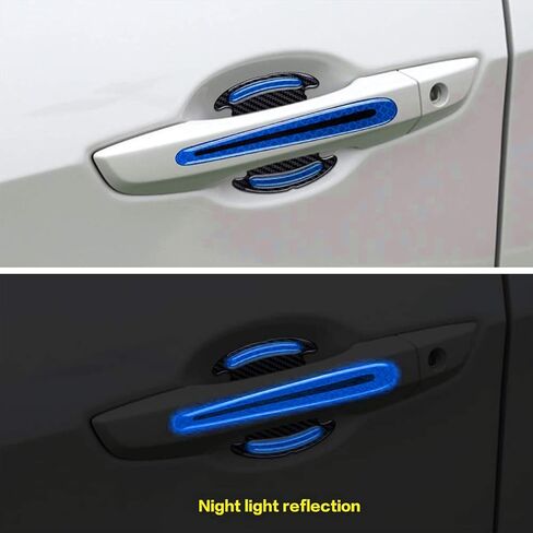 ملصق غطاء غطاء الخدش لمقبض باب السيارة وسادة طبقة واقية ووعاء تخطيط من ألياف الكربون ملصق تحذيري شرائط عاكسة (8 قطع أزرق) in Kuwait