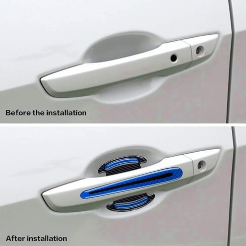 ملصق غطاء غطاء الخدش لمقبض باب السيارة وسادة طبقة واقية ووعاء تخطيط من ألياف الكربون ملصق تحذيري شرائط عاكسة (8 قطع أزرق) in Kuwait