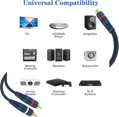 RCA Splitter 1 Female 2 Male, RCA Y Splitter Adapter RCA Stereo Cable Audio Video Splitter Adapter Extension Cord for Home Theater, HDTV, Gaming Consoles, Hi-Fi Systems in Saudi Arabia
