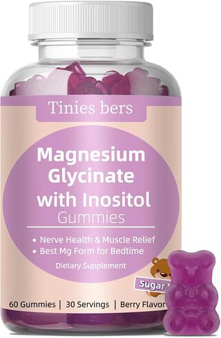Magnesium Glycinate Gummies 400mg, w/Inositol 500mg for Women, Mineral & VIT B8 for Sleep, Stress & Muscle Relief, Metabolism Health, Sugar Free, No Melatonin, Gluten Free, Non GMO, Vegan, Pectin, 60 in Saudi Arabia