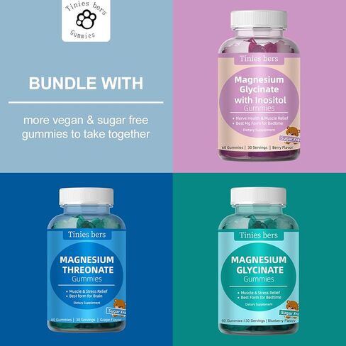 Magnesium Glycinate Gummies 400mg, w/Inositol 500mg for Women, Mineral & VIT B8 for Sleep, Stress & Muscle Relief, Metabolism Health, Sugar Free, No Melatonin, Gluten Free, Non GMO, Vegan, Pectin, 60 in Saudi Arabia