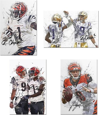 Joe Burrow, Ja'Marr Chase Poster - 8x12 Inch Canvas Prints (Unframed, 4 Piece Set) in Kuwait