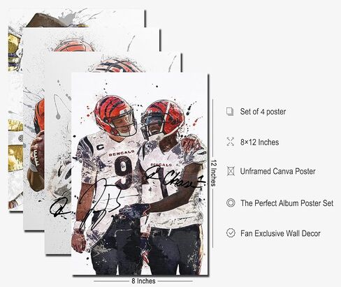 Joe Burrow, Ja'Marr Chase Poster - 8x12 Inch Canvas Prints (Unframed, 4 Piece Set) in Kuwait