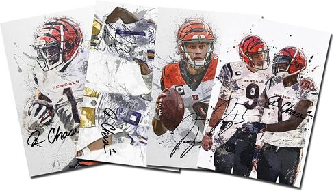 Joe Burrow, Ja'Marr Chase Poster - 8x12 Inch Canvas Prints (Unframed, 4 Piece Set) in Kuwait