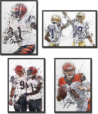 Joe Burrow, Ja'Marr Chase Poster - 8x12 Inch Canvas Prints (Unframed, 4 Piece Set) in Kuwait