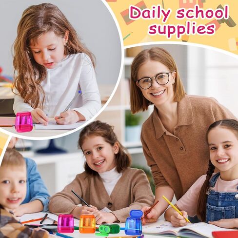 24 Pcs Chivertion Pencil Sharpeners Bulk for School Office, Dual Holes Manual Sharpeners for Kids Assorted Color Compact Sharpeners with Lid for Back to School Donation Supplies Party Favors in Kuwait