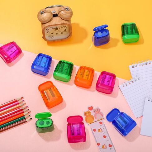 24 Pcs Chivertion Pencil Sharpeners Bulk for School Office, Dual Holes Manual Sharpeners for Kids Assorted Color Compact Sharpeners with Lid for Back to School Donation Supplies Party Favors in Kuwait