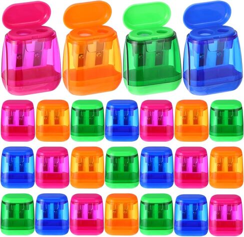 24 Pcs Chivertion Pencil Sharpeners Bulk for School Office, Dual Holes Manual Sharpeners for Kids Assorted Color Compact Sharpeners with Lid for Back to School Donation Supplies Party Favors in Kuwait