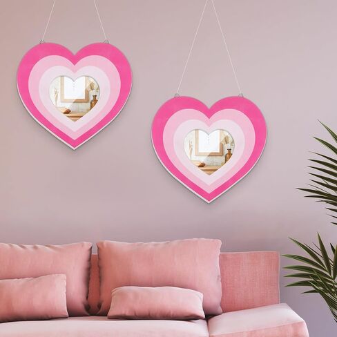 2 Pcs Valentines Day Acrylic Heart Shaped Mirror for Wall Decoration Pink Aesthetic Irregular Wall Mounted Mirror Hanging Cute Mirror Wall Decor for Girls Living Room Bedroom, 12.01" x 10.83" in Saudi Arabia
