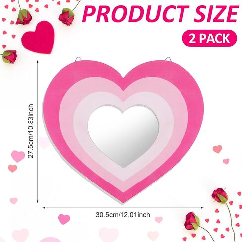 2 Pcs Valentines Day Acrylic Heart Shaped Mirror for Wall Decoration Pink Aesthetic Irregular Wall Mounted Mirror Hanging Cute Mirror Wall Decor for Girls Living Room Bedroom, 12.01" x 10.83" in Saudi Arabia