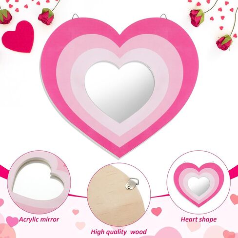 2 Pcs Valentines Day Acrylic Heart Shaped Mirror for Wall Decoration Pink Aesthetic Irregular Wall Mounted Mirror Hanging Cute Mirror Wall Decor for Girls Living Room Bedroom, 12.01" x 10.83" in Saudi Arabia