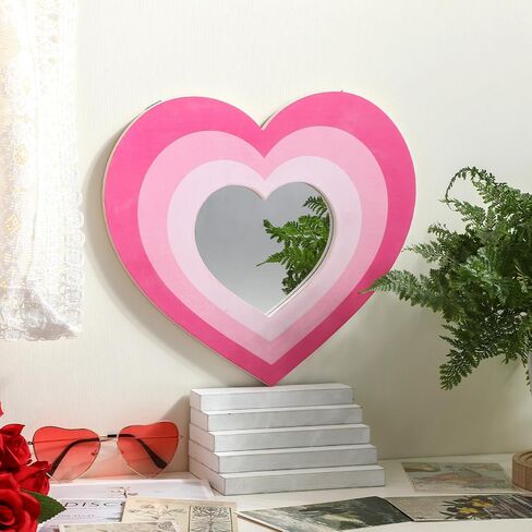 2 Pcs Valentines Day Acrylic Heart Shaped Mirror for Wall Decoration Pink Aesthetic Irregular Wall Mounted Mirror Hanging Cute Mirror Wall Decor for Girls Living Room Bedroom, 12.01" x 10.83" in Saudi Arabia