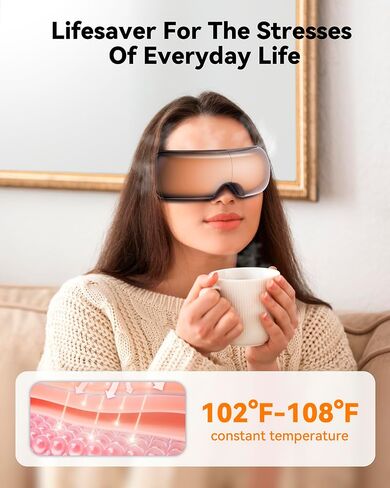 Visible Eye Massager with Heat - Heated Eye Mask Massgaer with Bluetooth Music for Migraines, Massageing Eye Mask for Headache and Insomnia Relief, Cool Gifts for Women, Men (Black) in Saudi Arabia