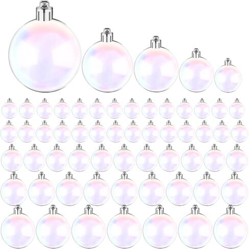 60 Pcs Iridescent Christmas Ornament Balls, 5 Sizes Hanging Xmas Tree Ball Decor, Plastic DIY Shatterproof Hanging Balls for Party Wedding Home Christmas Decor(Clear) in Saudi Arabia