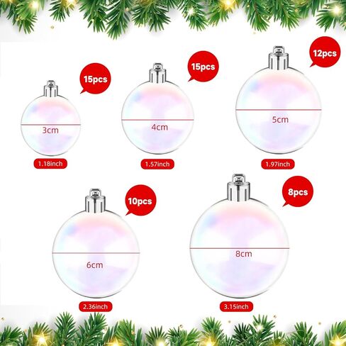 60 Pcs Iridescent Christmas Ornament Balls, 5 Sizes Hanging Xmas Tree Ball Decor, Plastic DIY Shatterproof Hanging Balls for Party Wedding Home Christmas Decor(Clear) in Saudi Arabia