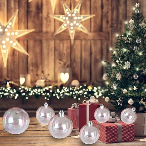 60 Pcs Iridescent Christmas Ornament Balls, 5 Sizes Hanging Xmas Tree Ball Decor, Plastic DIY Shatterproof Hanging Balls for Party Wedding Home Christmas Decor(Clear) in Saudi Arabia