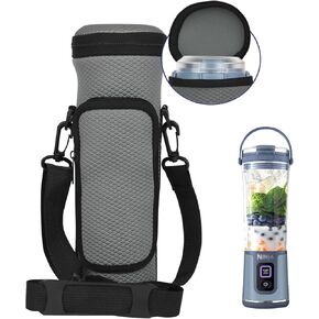 Portable Blender Carrying Bag Case With Lid for Ninja BC151 Blast, Flip Blender Travel Insulated Sleeve With Adjustable Crossbody Strap and Accessory Pocket (Grey)