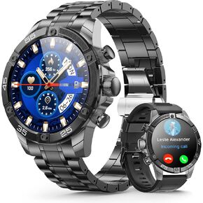 Men's Smart Watch Round HD 1.53" Gold Blue Smart Watches for Men, Multiple Sports Modes, Bluetooth Voice Call. Available for iOS and Android (Blue)