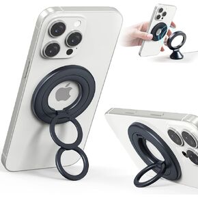 قبضة الهاتف المغناطيسية الفائقة لحامل رنين Magsafe ، [2025 حلقة مزدوجة تم ترقيتها] Magsafe Phone Grip ، Kickstand Phone مع حامل مغناطيسي ثنائي الوجه لـ iPhone 16 Pro Max 15/14/13/12 ملحقات