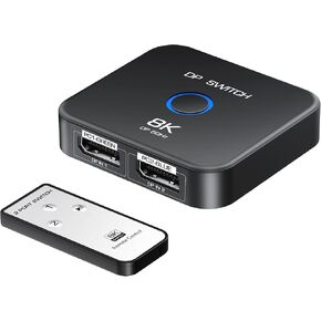 8K DisplayPort Switch 2 in 1 Out ، مفتاح منفذ عرض NewCare مع جهاز التحكم عن بُعد ، يدعم SwinkPort Switcher 8K@60Hz 4K@120Hz DP 1.4 ، عرض منفذ العرض المتوافق مع جهاز الكمبيوتر المحمول PC LAPTOP TV