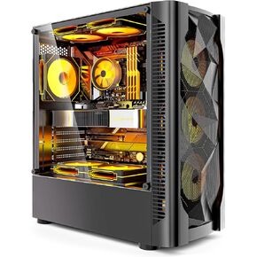 Computer Case Full Tower, ATX PC CASE with 6 PWM ARGB Fans Pre-Installed, Full-View Dual Tempered Glass, Gabinete Pc Case, Black(C1)