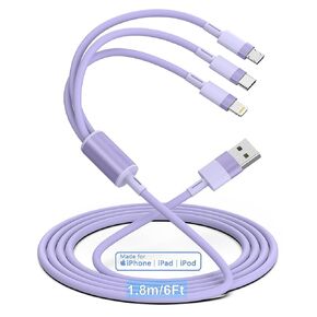 3-in-1 Multi USB Charging Cable, 6FT/1.8M [MFi Certified] Fast Charger Adapter Cord with Type-C/Lightning/Micro USB Ports Compatible with Cell Phones/Tablets, iPhones, iPads, Galaxy, Note, Durable