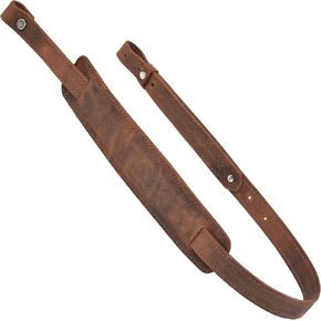 Leather Rifle Gun Sling– Buffalo Brown Pull-Up Stitched Leather Gun Strap with Padding, Adjustable Length – Durable Handmade Sling for Hunters and Outdoor Shooting